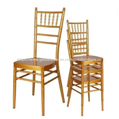 Cadeiras Chiavari Tiffany de luxo modernas por atacado, elegantes, resistentes, empilháveis de metal para banquetes e hotéis para locais de eventos