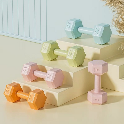 Conjunto de halteres de plástico mergulhado fosco, equipamento de exercício esportivo doméstico, halteres pequenos de ferro fundido sólido para fitness