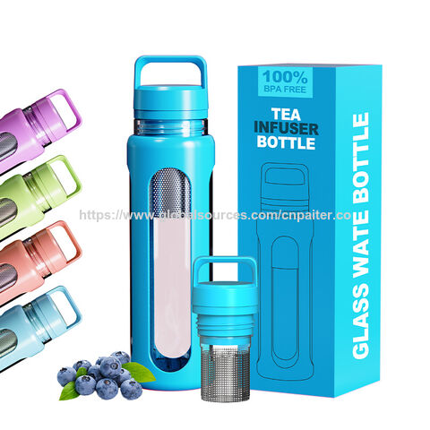 Bouteille d'eau en verre borosilicate haute qualité 600ml, écologique, avec manchon de protection en silicone et infuseur