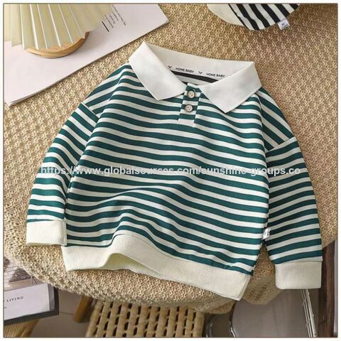 Polo de manga comprida infantil - Top de outono/inverno para meninos - Gola moderna com listras - Camiseta de camada base para meninas for sale at factory direct price