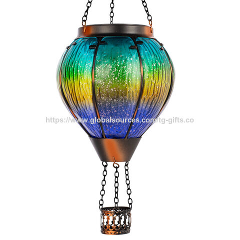 Solarbetriebene Heißluftballon-Laterne aus Eisenglas, LED-Simulationsflammen-Gartenleuchte for sale at factory direct price