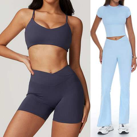 Sport-BH für Damen, Shirt, kurze Schlagleggings, Sportbekleidung für Workout, Fitness, Running, Yoga