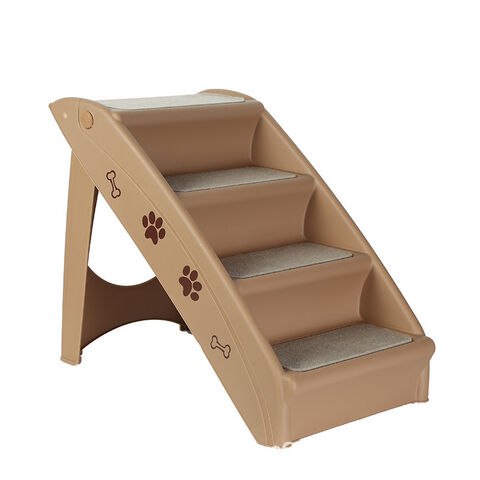 Escalier Pliable pour Animaux de Compagnie avec Cadre en Bois Imperméable et Housse Amovible en Lin Respirant
