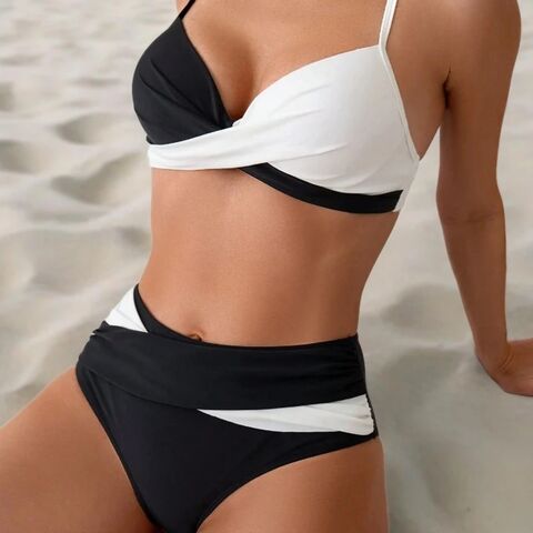 New Design Beach Split Bikini Swimsuit Women Sexy Bikini Set Color Block High Waist Swimwear for sale at factory direct price