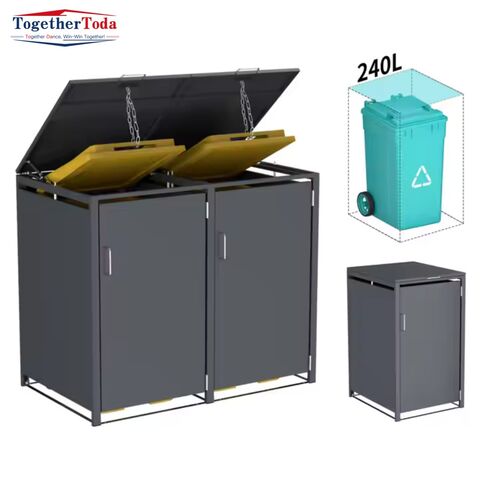 Contentor de Lixo Duplo para Exterior em Aço Galvanizado de Grande Capacidade para Reciclagem, Balde de Lixo para Rua e Pátio, Contentor de Reciclagem para Exterior