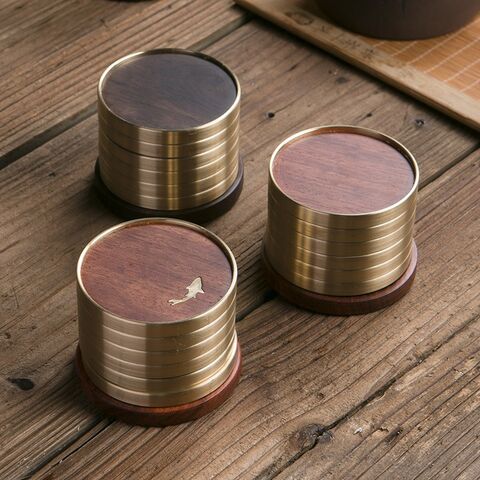 Juego de posavasos rústicos de proveedor, posavasos redondos de madera maciza para té, posavasos creativos hechos a mano para el hogar, la cocina y la oficina for sale at factory direct price