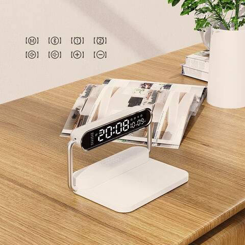 Cargador Inalámbrico Rápido 4 en 1 con Luces Nocturnas Coloridas, Altavoz Bluetooth y Alarma de Reloj - Carga Rápida Qi para Dispositivos Móviles