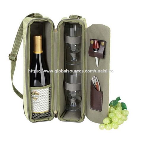 حقيبة نبيذ باللون الأحمر الشمباني للهدايا مع حامل أكواب وأحزمة كتف for sale at factory direct price