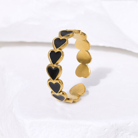 Anillo Ajustable de Acero Inoxidable de Alta Calidad con Corazón en Blanco y Negro con Aceite de Goteo y Baño de Oro de 18K para Mujer, Joyería de Regalo al por mayor
