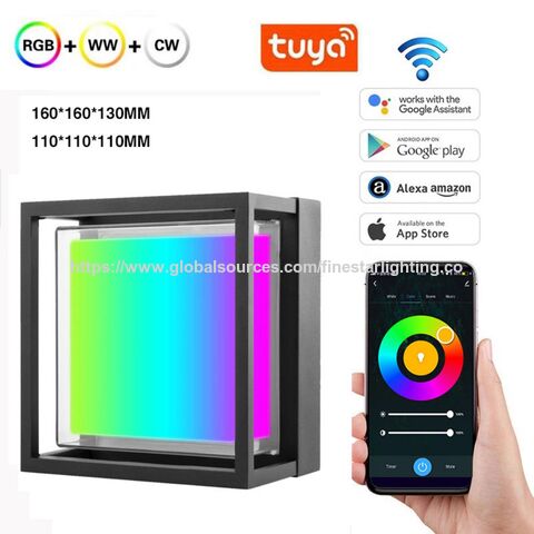 Lâmpada de parede quadrada RGB para exterior Tuya WIFI à prova d'água para jardim, pátio, luz decorativa, controle de voz Alexa Google for sale at factory direct price