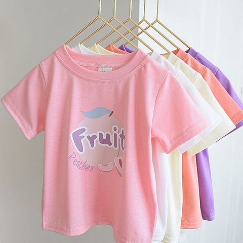 Camiseta de verão de manga curta para meninas - Roupa de verão moderna de meia manga feita de algodão fino, corte folgado