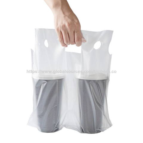 Wholesale Customize logo Text Disposable Packing Bag Plastic Drinking Takeaway Bag Transparent Coffee Milk Tea Cup Packaging Bag for sale at factory direct price