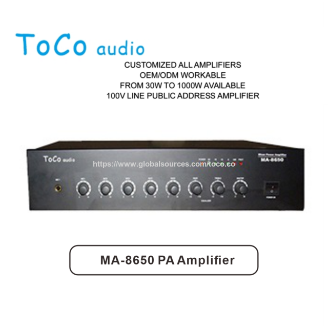 Amplificador de PA de 650W con Salida de Línea de 100V, Impedancia de 4-16 Ohm y Procesamiento de Señal de Audio Integrado para Sistemas de Megafonía