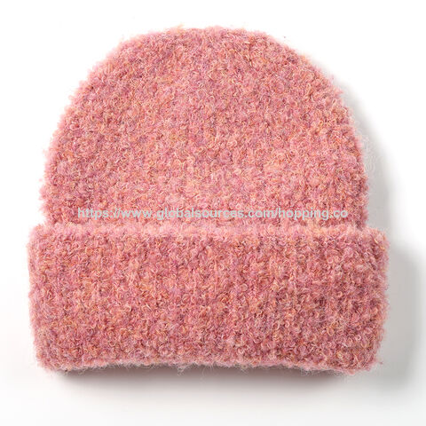 قبعة صغيرة محبوكة وردية فاتحة بأساور for sale at factory direct price