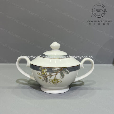 Açucareiros de porcelana fina premium por atacado, 300ml, pote de cerâmica com design clássico e elegante, próprios para máquina de lavar louça, micro-ondas e alimentos