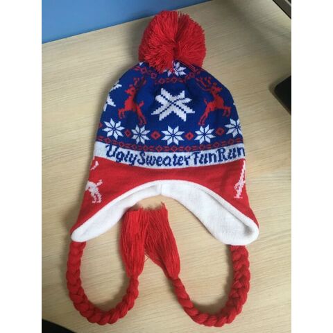 Gorro de invierno jacquard con orejeras y dos trenzas for sale at factory direct price