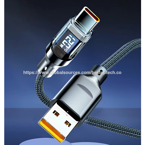 Cable de datos USB C tipo C trenzado de 1 m al por mayor de alta calidad, carga rápida con pantalla LCD, cable USB de transferencia tipo C for sale at factory direct price