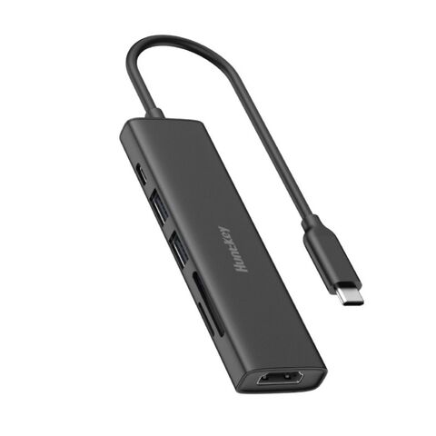 Estação de Acoplamento Hub USB-C 6 em 1 de Alumínio HuntKey - USB 3.0/1 USB-C (5G+PD100W) / HDMI/ SD/ TF