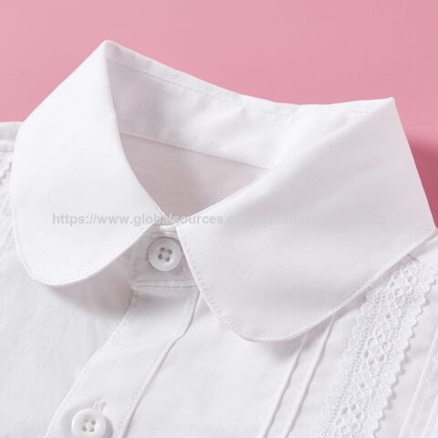 Camisa blanca de uniforme escolar para niñas, manga larga, 100% algodón, ideal para presentaciones y uso diario en primaria. for sale at factory direct price