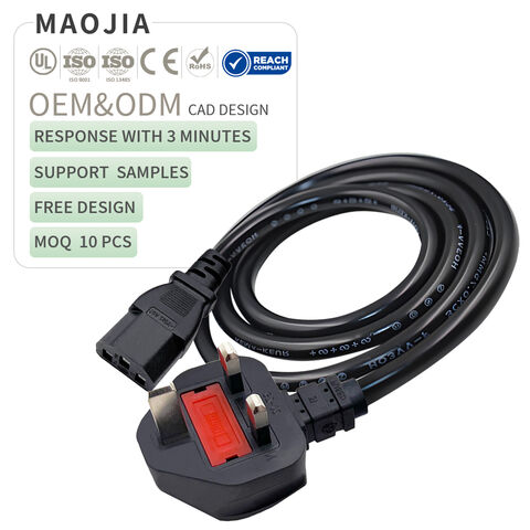 Cabo de alimentação de 3 pinos de 1,5 m para Reino Unido, cabo de alimentação de cobre puro de 0,75 mm quadrados, IEC 320 C13 para plugue BS-1363 de 1,8 m, cabo de alimentação para eletrodomésticos