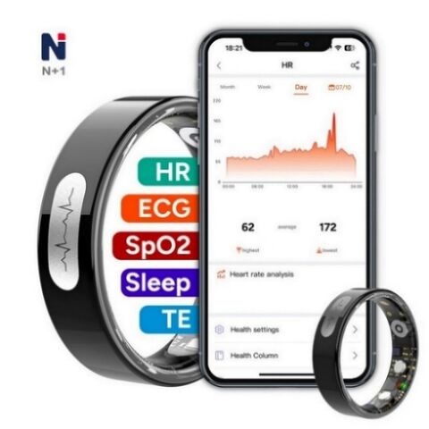 Bague Connectée Personnalisable NYJ06 avec Moniteur de Fréquence Cardiaque, Étanchéité 5ATM, Multiples Modes Sportifs et Mesure de la Température Corporelle, Disponible sur Amazon