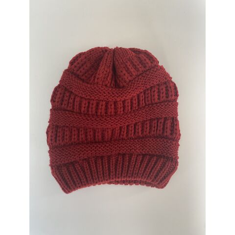 Modischer Damen Winter Acryl Multifunktions-Beanie mit Loch für Dutt und Pferdeschwanz