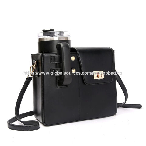 Moderno bolso bandolera de cuero PU para botella, portavasos de lujo para mujer, bolso de mano duradero e impermeable for sale at factory direct price