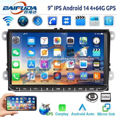 Radio Estéreo para Coche VW de 9 Pulgadas con CarPlay Inalámbrico y Android Auto, Doble DIN 2 de 9" con Pantalla Táctil IPS, GPS, SAT NAVI, FM RDS+ WIFI