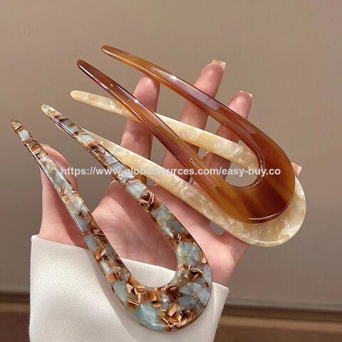 Barrettes en Acide Acétique en Forme de U, Barrettes Élégantes pour Chignon Femme, Accessoire de Cheveux Moderne et Simple