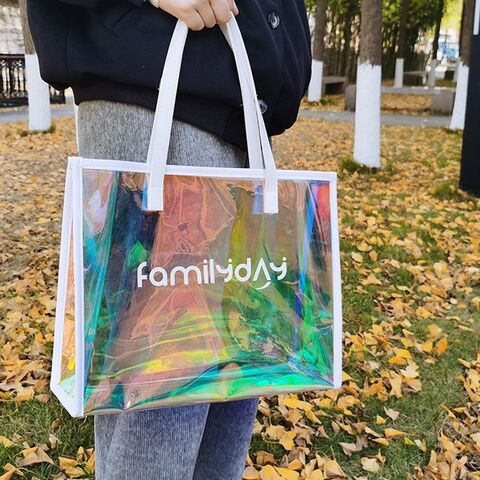 Sac fourre-tout holographique en plastique en gros avec poignée en cuir Sac holographique en PVC Sac à main tendance en PVC
