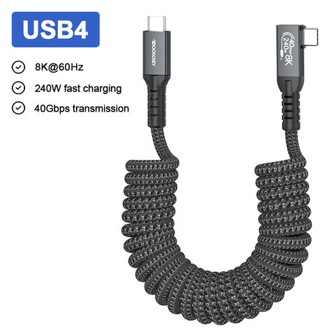 1,2 m langes Feder-Thunderbolt-4-USB-C-Datenkabel, 5A-Schnelllade-Typ-C-Ladekabel, 8K/60Hz 40 Gbit/s USB4-Videokabel für Telefon, Laptop