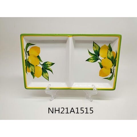 Plateau rectangulaire en céramique de 14 pouces au design unique pour ramequins, pain et autres plats