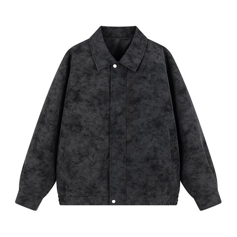 Custom tie-dye leather retro vintage polo stand collar jacket for men for sale at factory direct price