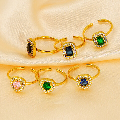 Bagues en Acier Inoxydable Tendance avec Zircon en Forme de Cœur Ouvert Plaqué Or 18K en Gros avec Faible MOQ pour Femmes, Personnalisation OEM/ODM