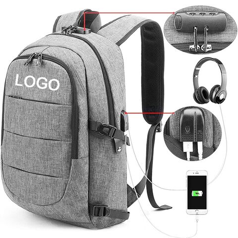 Mochila de viagem com bolsa tiracolo para laptop anti-roubo com carregamento USB, grande capacidade, casual e simples, da moda, para atacado