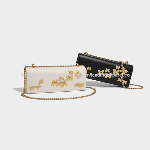 Wholesale Lady Evening Bag with Gold Butterfly Decoration Simple Shoulder Crossbody Chain Bag Small Square Handbag Purse for Women for sale at factory direct price