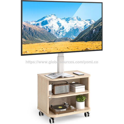 Meuble TV Blanc avec Support VESA 400x400 pour Téléviseurs de 32 à 65 Pouces, Meuble TV au Sol avec Rangement en MDF et Roulettes Verrouillables pour la Maison