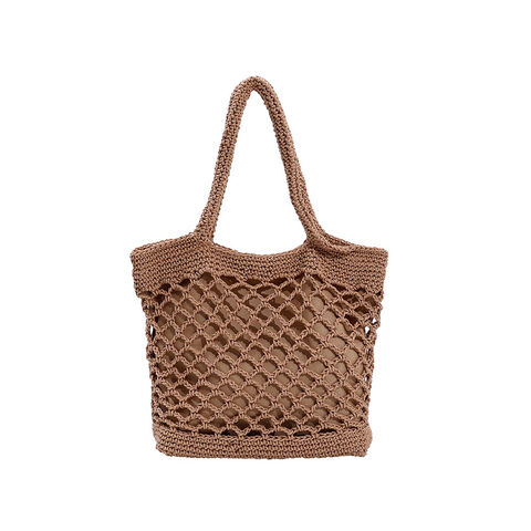 Sac au Crochet en Coton de Couleur Unie - Fourre-Tout Bohème Tissé pour Vacances à la Plage, Sac à Main Naturel Fait Main avec Esthétique Forestière