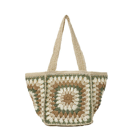 Sac Ethnique en Paille Tressée - Grand Sac à Bandoulière Crocheté pour Femme, Sac Boho Artisanal avec Texture Premium