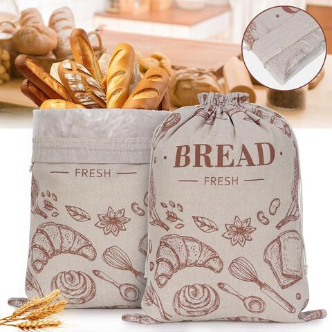 Sacos de pão de linho reutilizáveis personalizados com forro de TPU e fecho de cordão Sacos de embalagem de alimentos para pão for sale at factory direct price