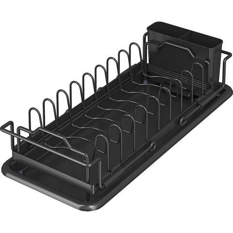Égouttoir à Vaisselle en Métal pour Évier de Cuisine, Support d'Égouttage avec Porte-Couverts, Noir