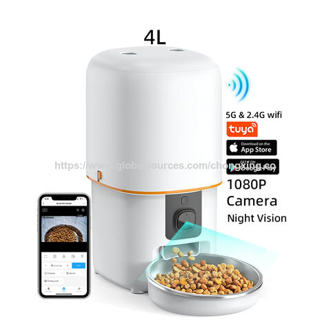 Distributeur automatique de nourriture pour chat avec caméra WiFi 5G et application Tuya - Distributeur intelligent pour chiens et chats avec caméra et batterie