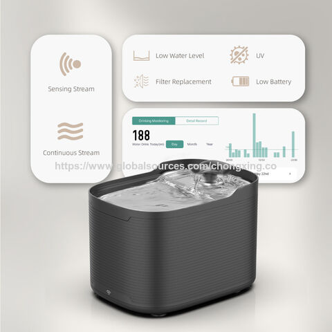 Fontaine à Eau pour Chat en Acier Inoxydable Wifi OEM avec Capteur Automatique, Fonctionnement sans Fil sur Batterie, Purificateur d'Eau UV pour Animaux de Compagnie