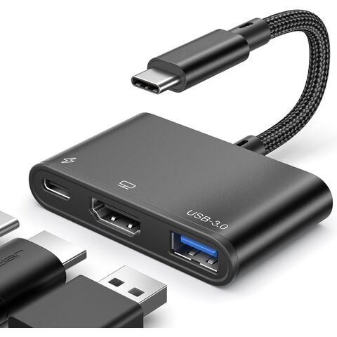 Adaptador USB-C para HDMI, Adaptador AV Digital Multiport 4K@60Hz 3 em 1 Carregamento de 100W, Hub Adaptador USB A 3.0 e USB-C de 5Gbps