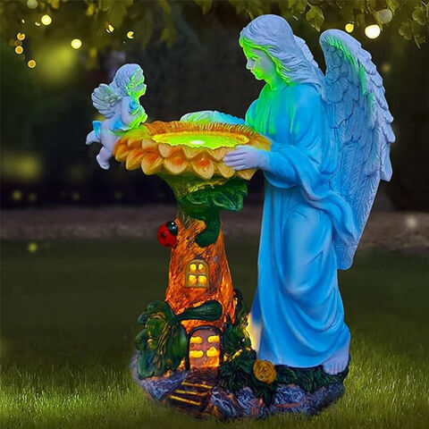 Solar Angel Outdoor Decor with Color Changing Light Resin Angel Statue for sale at factory direct price