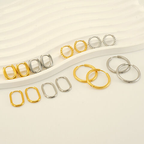 Grosir Anting Hoop Bulat Sederhana Baja Tahan Karat Berlapis Emas 18K Fashion dengan MOQ Rendah untuk Wanita - Kustomisasi OEM/ODM for sale at factory direct price