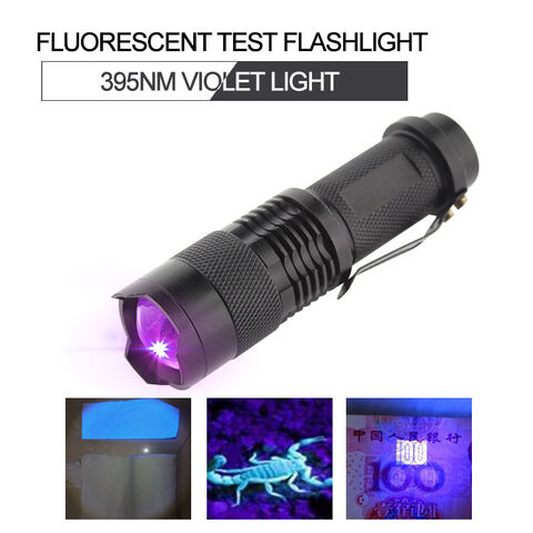 Linterna UV de luz negra LED púrpura violeta de 365 nm y 395 nm