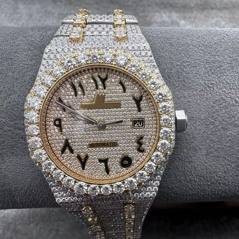 Benutzerdefinierte Audemars Diamantenuhr Arabisch 41mm 3120 Uhrwerk 15400 Bicolor Gold VVS Voll Diamant Eis Moissanit Uhr in Superqualität for sale at factory direct price