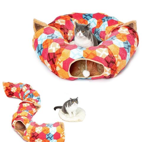 Túnel Navideño para Gatos y Cama para Gatos 2 en 1 - Túnel Desmontable para Mascotas, Cojín Cálido, Suministros para Gatos for sale at factory direct price