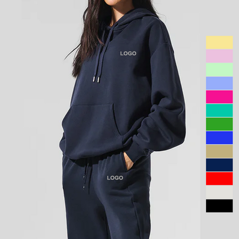 Moletom com Capuz Feminino de Inverno Cor Sólida Manga Longa com Bolso Frontal Estilo Hip-Hop de Rua Plus Size for sale at factory direct price